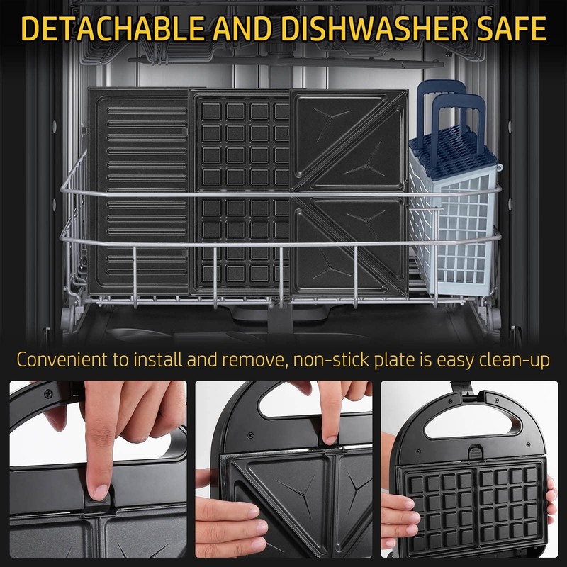 OSTBA 3-in-1 Sandwich Maker with Removable Plates, Panini Press, Waffle Maker... gallery