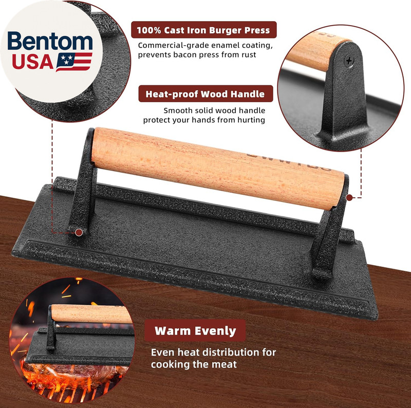 Burger Press Heavy-Duty Cast Iron Smashed Meat Steak Weight Grill Griddle Press gallery