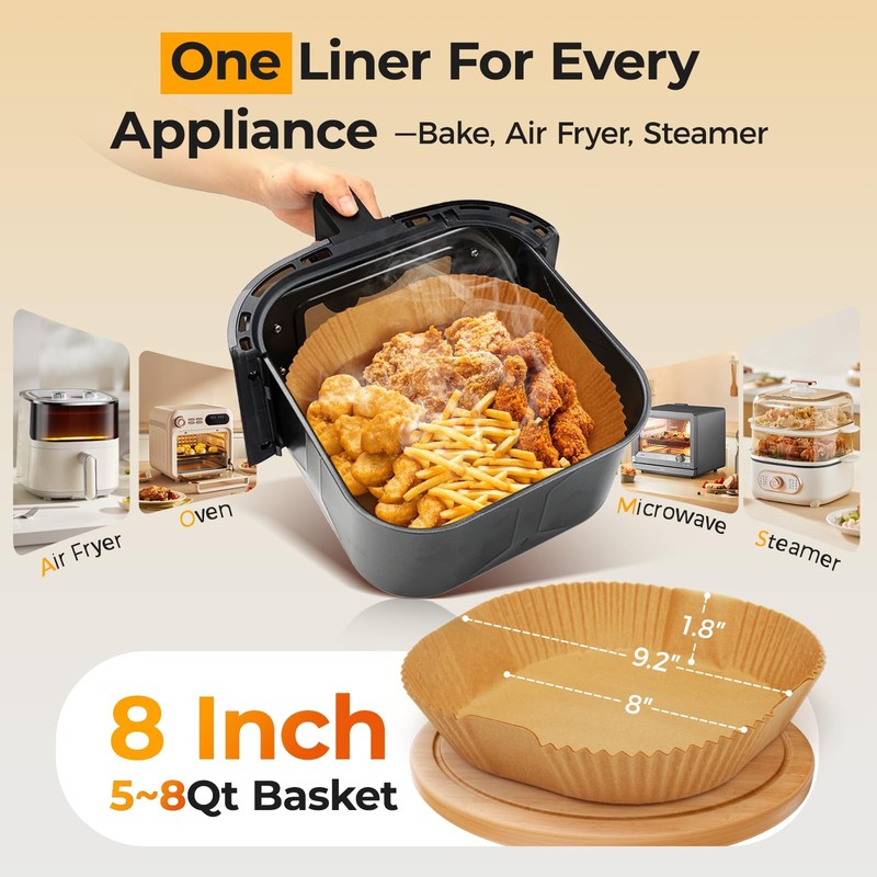 Air Fryer Paper Liners, 125Pcs Parchment Paper, 8"Square, Natural gallery