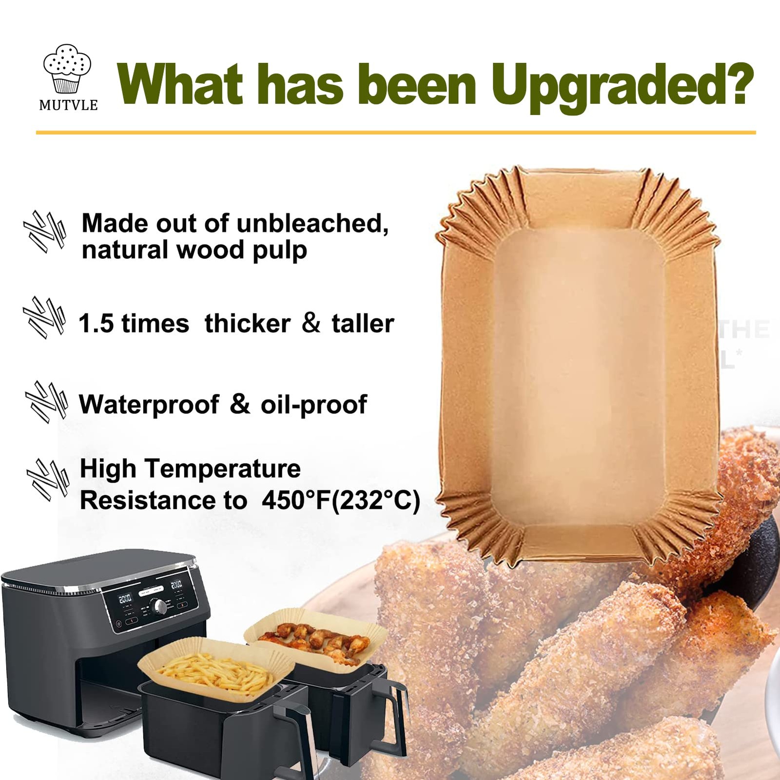 Air Fryer Liners for bella 4Qt Slim Fryer, Bella Rectangle, Natural gallery