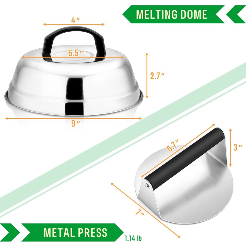 9in Melting Dome & 7in Burger Press Round Basting Steam Cover With Stainless Ste gallery