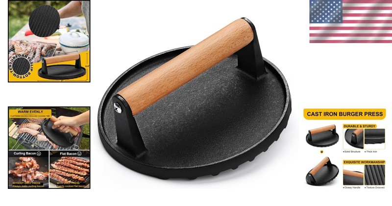 Professional Cast Iron 6.9In Round Press – Perfect for Burgers & Paninis gallery