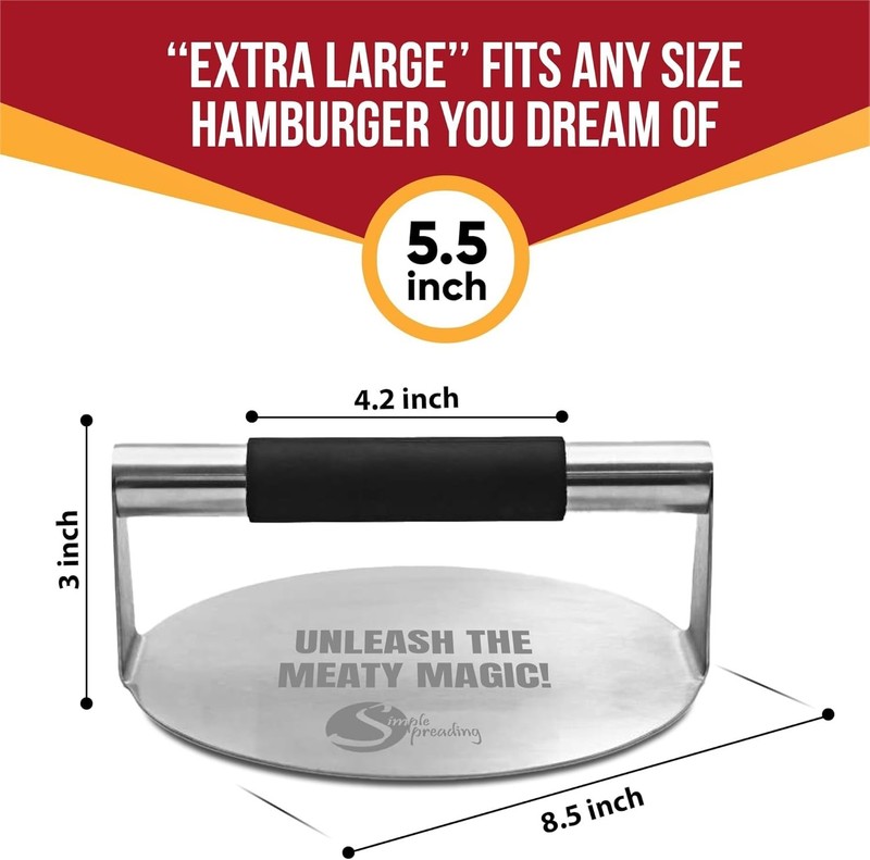 Simple preading Smash Burger Press with Fun Quotes - Stainless Steel Hamburge gallery