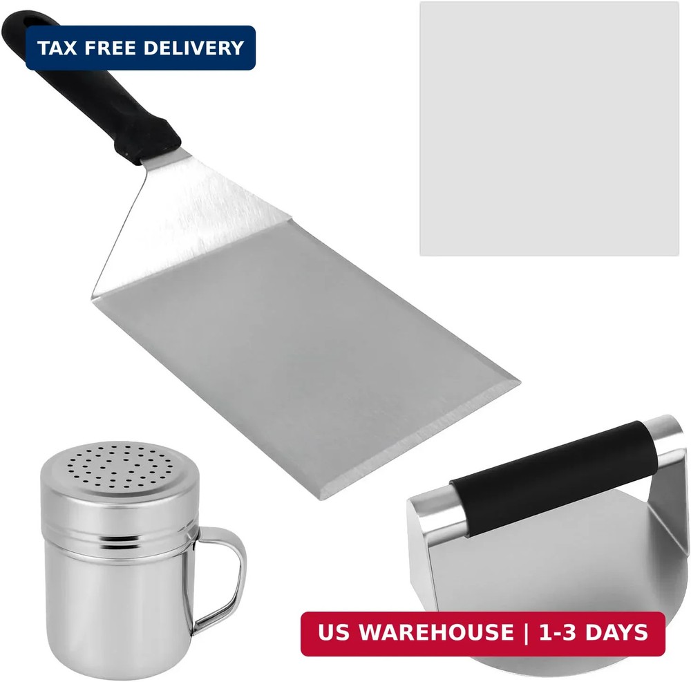 Flattened Burger Press Smash Kit, Includes Stainless Steel Smasher Plate Grill S