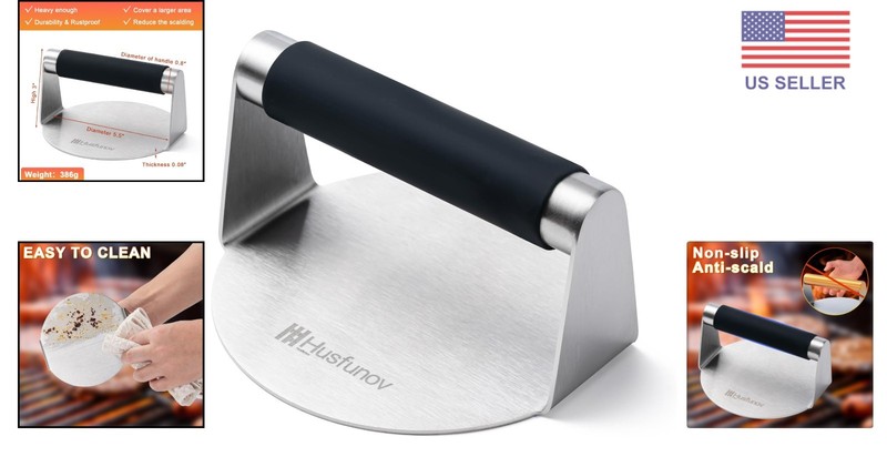 Easy-Clean 5.5-Inch Burger Press - Non-Stick Stainless Steel with Smooth Finish gallery