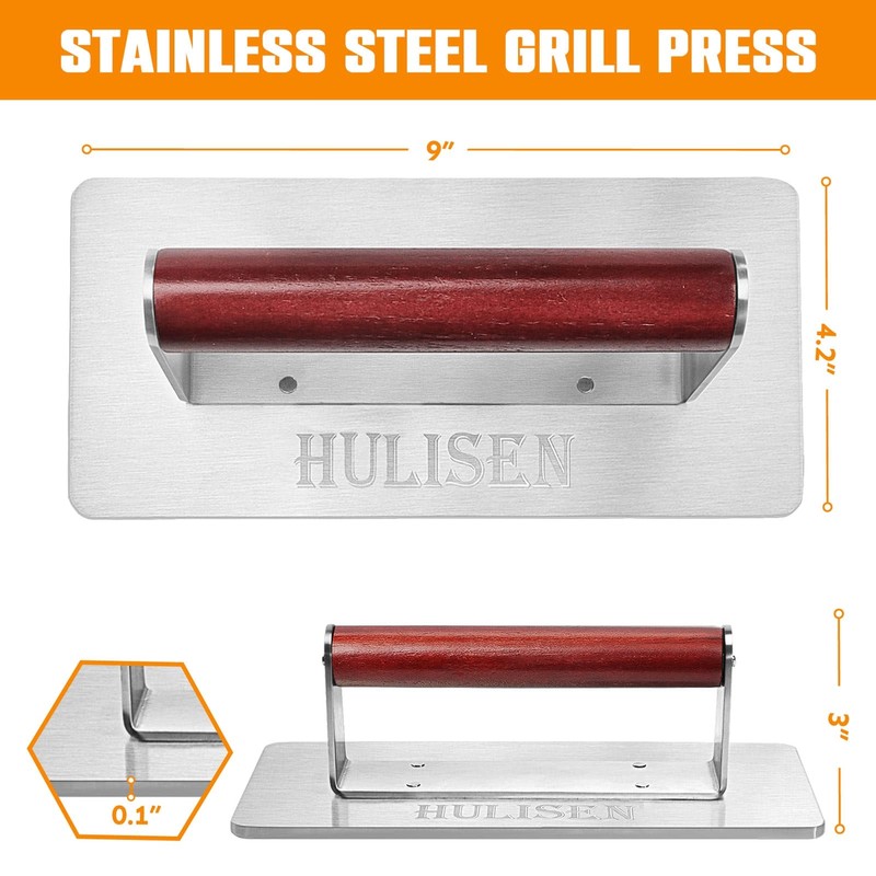 Stainless Steel Bacon Press 9 Inch Large Heavy Duty Burger Press with Wood Ha... gallery