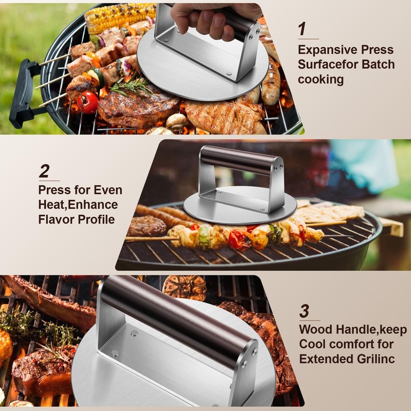 Stainless Steel Burger Press, 6.3" NonStick Hamburger Smasher Tool & Grill Pr... gallery