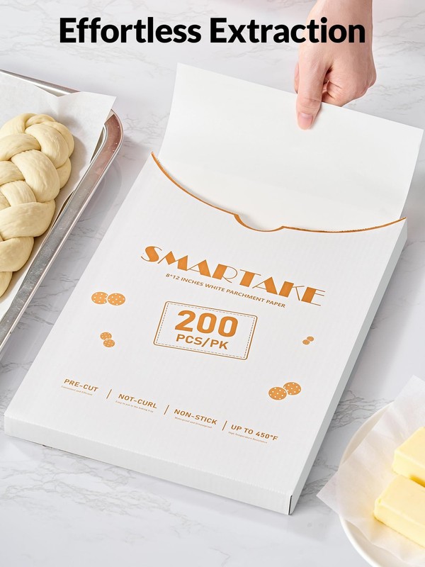 SMARTAKE 200 Pcs Parchment Paper Baking Sheets, 8x12 8" x 12"-200 Pcs, White gallery