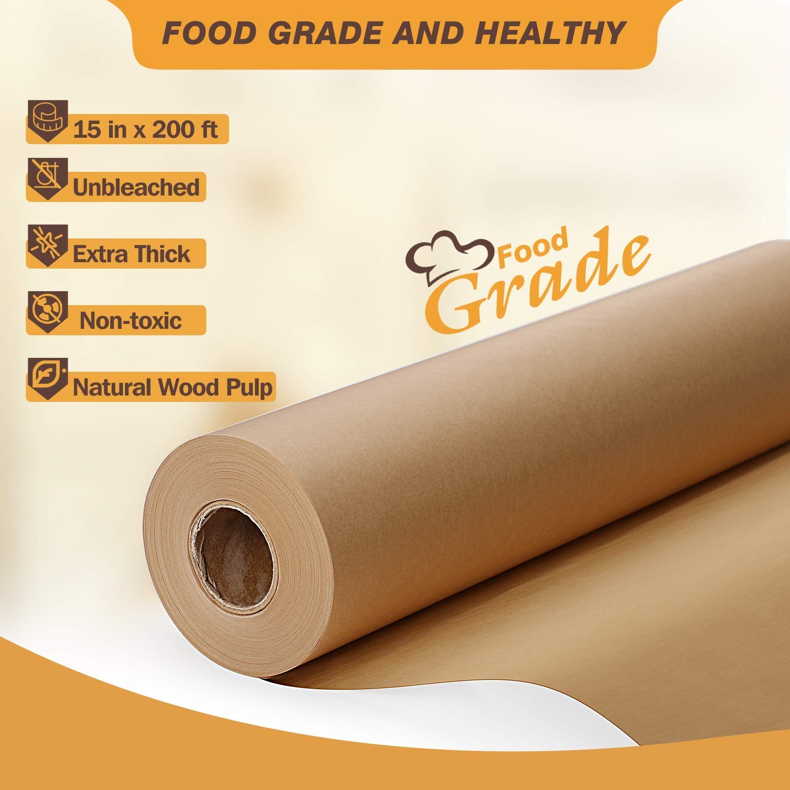 Unbleached 15 x 200 ft Parchment Baking Paper Roll - 250 Sq.Ft, gallery