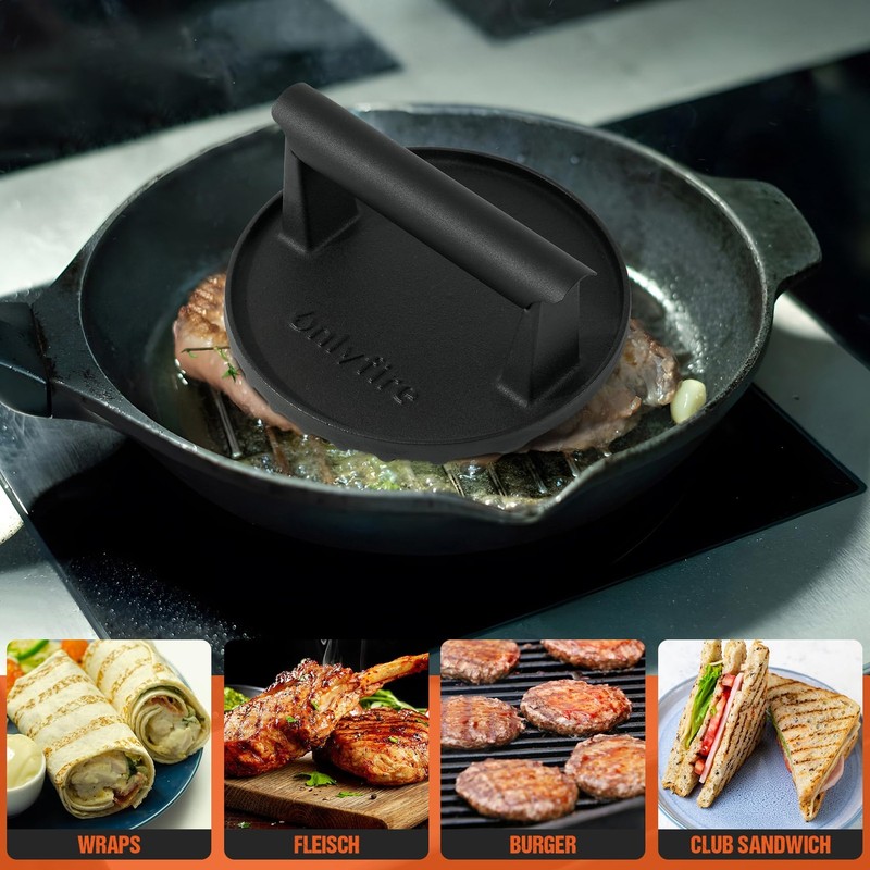 Cast Iron Grill Press Heavy-Duty Smash Burger Meat Steak with Handle for Griddle gallery