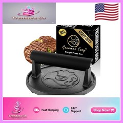 Easy-Clean 2 lb Cast Iron Burger Smasher with Giftable Packaging for BBQ Lovers