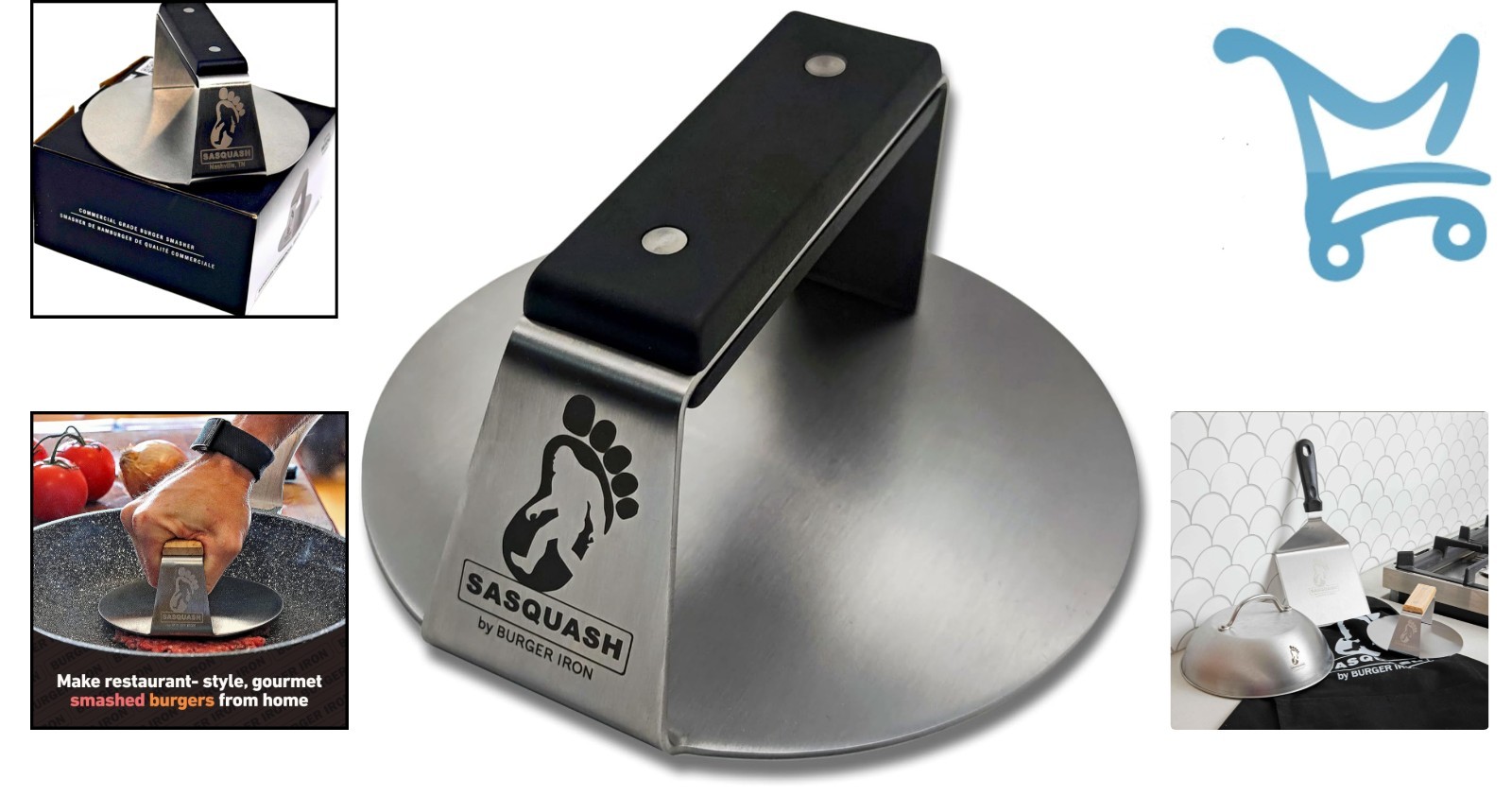 Heavy Duty Stainless Steel Burger Press 6 Inch Flat Handle for Commercial Use gallery