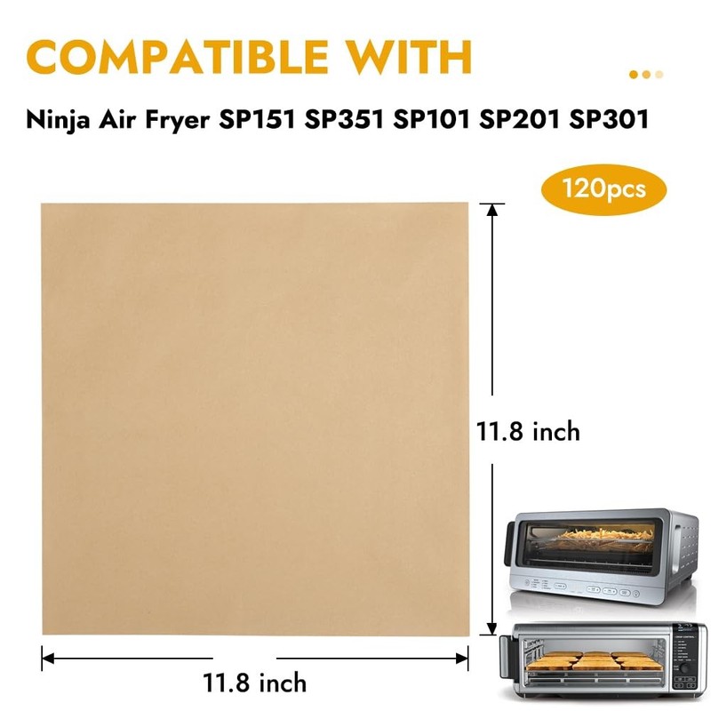 BYKITCHEN 12 Inch Air Fryer Parchment Paper for 120pcs-12x12inch, Nature gallery
