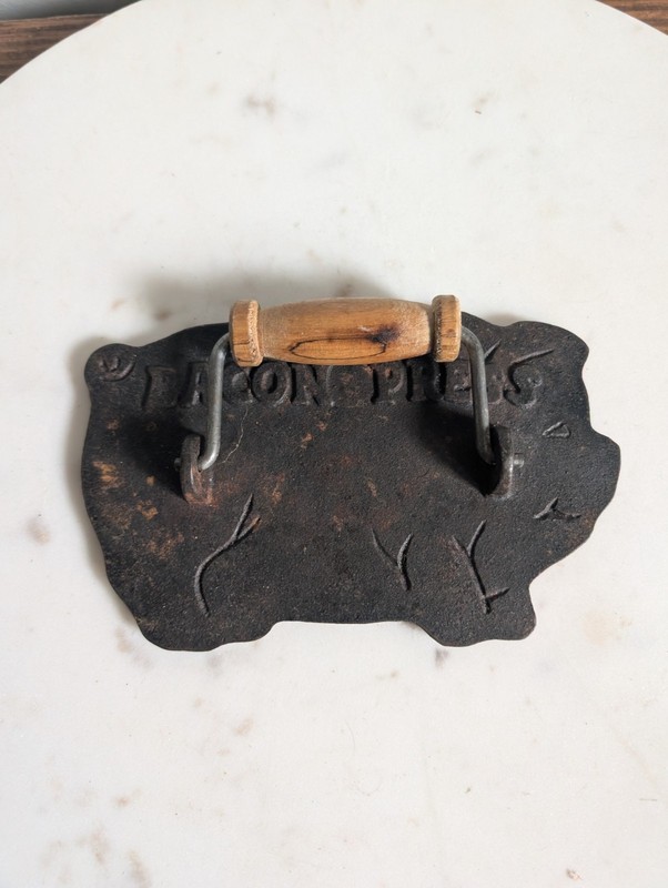 Cast Iron Bacon Press Pig Shape Grill Press Burger Smasher Wood Handle gallery
