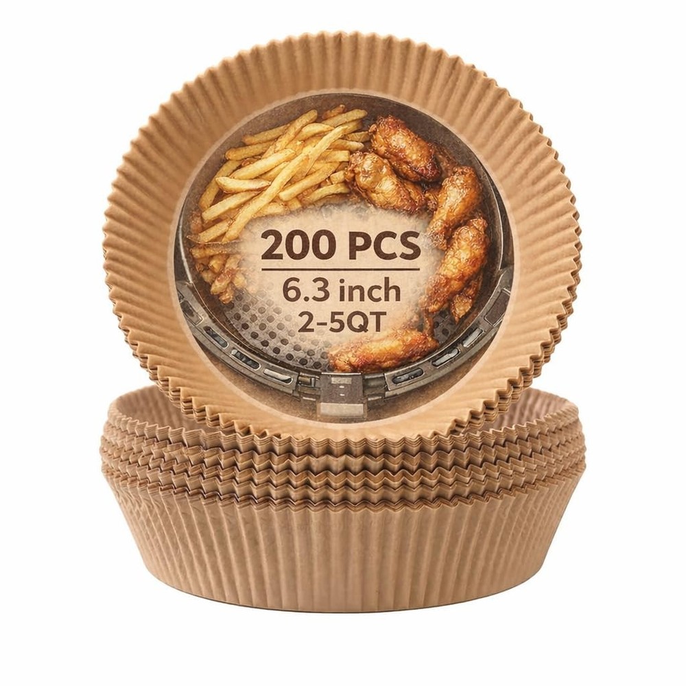 Round Air Fryer Parchment Paper Liners 6.3 Inch, large, Light Brown