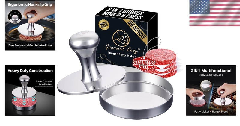 304 Stainless Steel Hamburger Press & Patty-Making Tool - Ergonomic Grip gallery