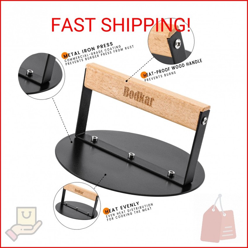bodkar Smash Burger Press 6 inch, Round Burger Smasher Grill Press for Griddle B gallery