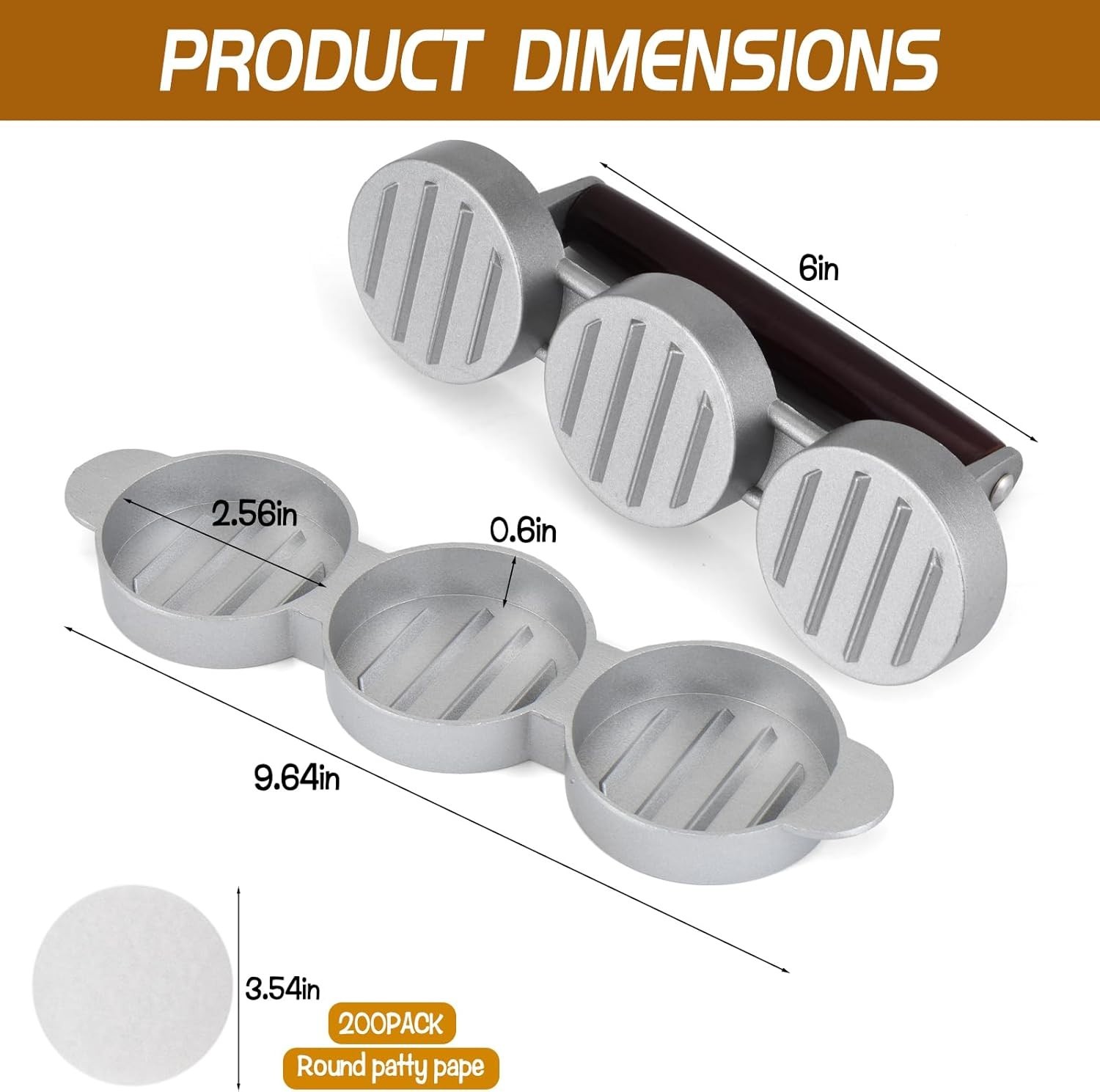 Mini Burger Press Small Meat Patty Maker 200 Papers 3 Slots 2.56 Inch Mold gallery