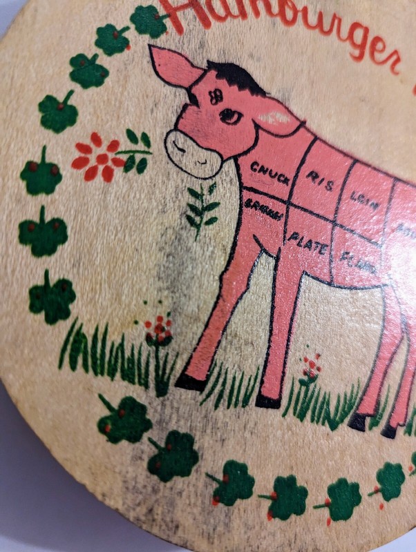 Vtg Wooden Hamburger Patty Press - Cow Painted Kitchen Tool - Granycore Animal gallery