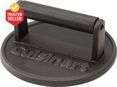 6.5″ Cast Iron Smashed Burger Press, round Flat Edge Grill Press for Crispy Smas