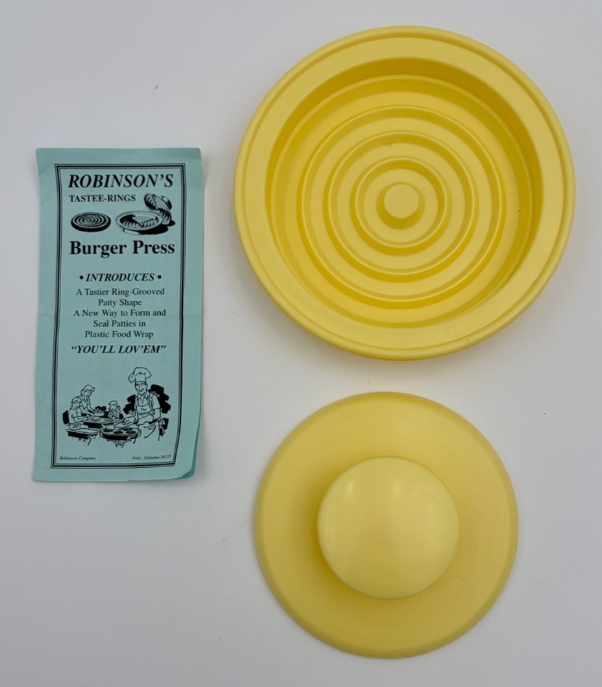 Vtg Robinson’s Burger Press #36535 Meat Tastee Rings Foley Alabama USA Yellow
