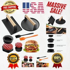 5PCS Smash Burger Press Kit – 4-in-1 Mold with Cast Iron & Brushes Included