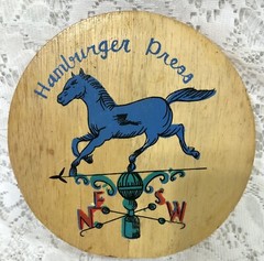 Vintage Wooden Hamburger Press Hand Painted Blue Horse Weather Vane Multi Color