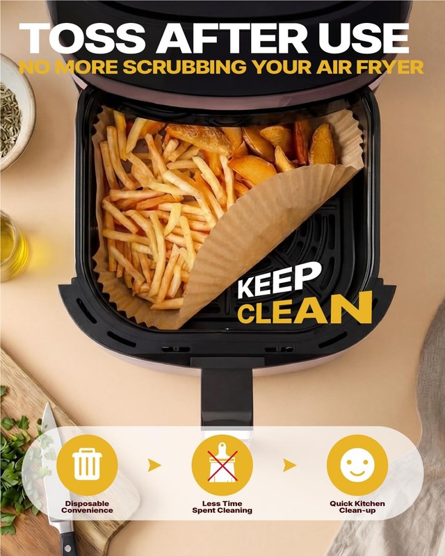 Katbite Air Fryer Liners 8" Square - Parchment Paper, Square-8"- 130pcs gallery