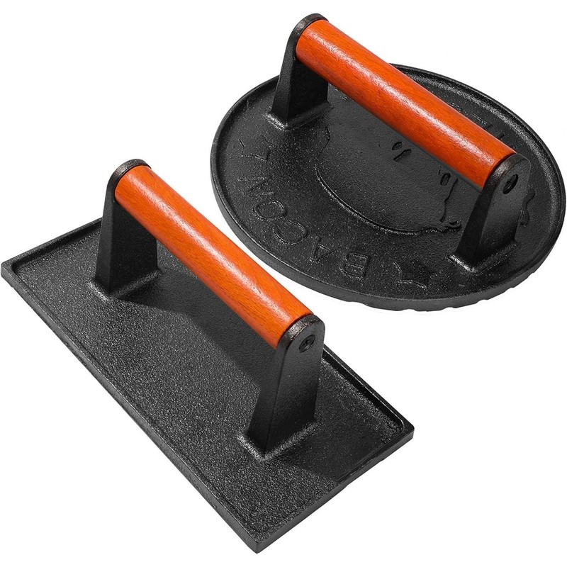 Cast Iron Grill Press Bacon Frying Pan Tool with Wooden Handle gallery