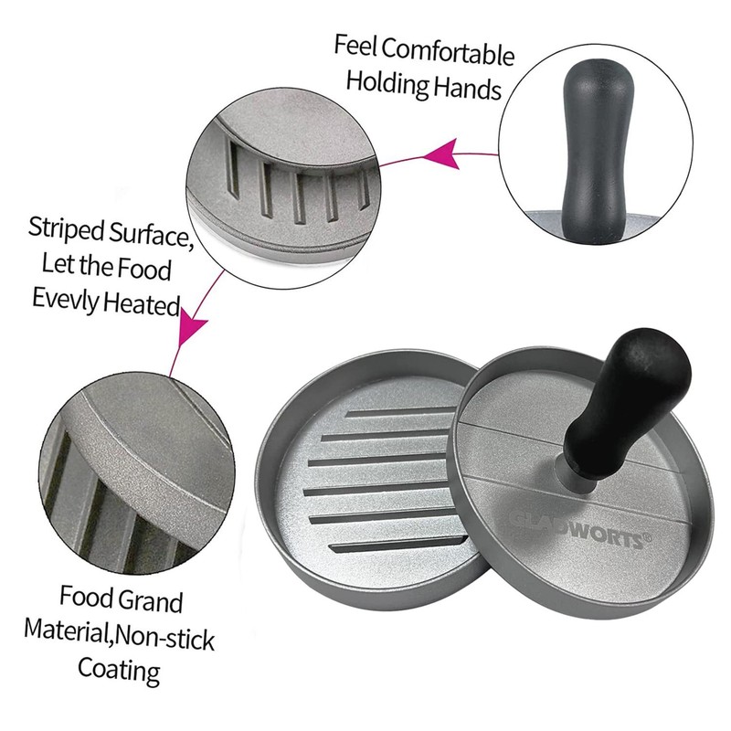 Hamburger Press Patty Maker 100 Non-Stick Papers 1/4 lb 4.5" Aluminum Mold gallery