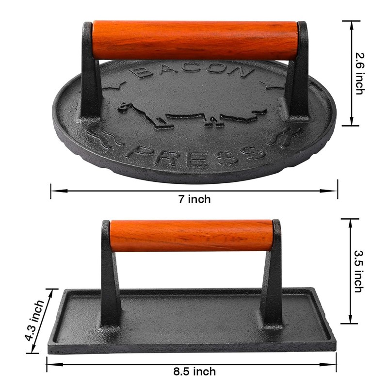 Cast Iron Bacon Press for Griddle - Heavy Duty Smash Burger Grill with Ergonomi. gallery