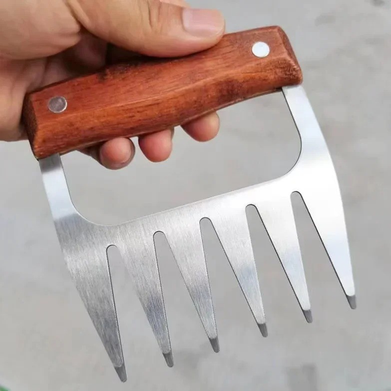 Metal Meat Shredder Claws 18/8 Stainless Steel Meat Forks Wooden Handle gallery