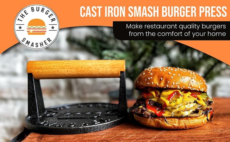 Heavy Duty Cast Iron Smash Burger Press Kit Heat Resistant Bu gallery