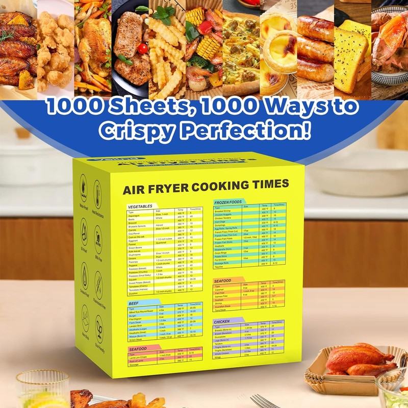 1000 Pcs Air Fryer Paper Liners Value Pack, 8" Square Square, Natural gallery