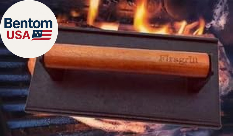 Burger Press 6.6" round Heavy-Duty Cast Iron Smash Meat Steak with Wood Handle f gallery