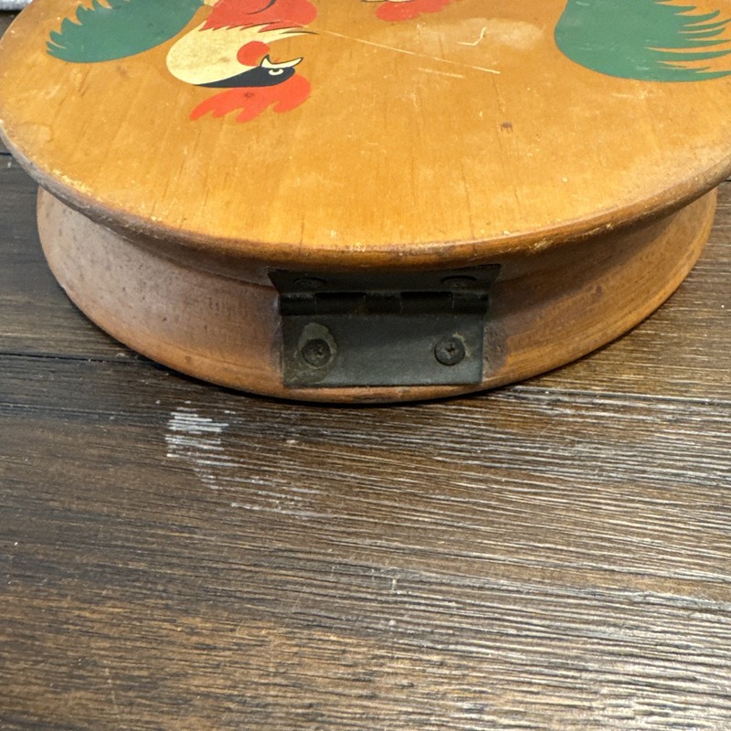 Vintage Wooden Hamburger Patty Press Hand Painted Fighting Roosters gallery