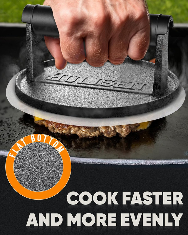 Pre-Seasoned Cast Iron Burger Press Includes 100 Pcs Patty Paper, 2.3Lb Heavy Du gallery
