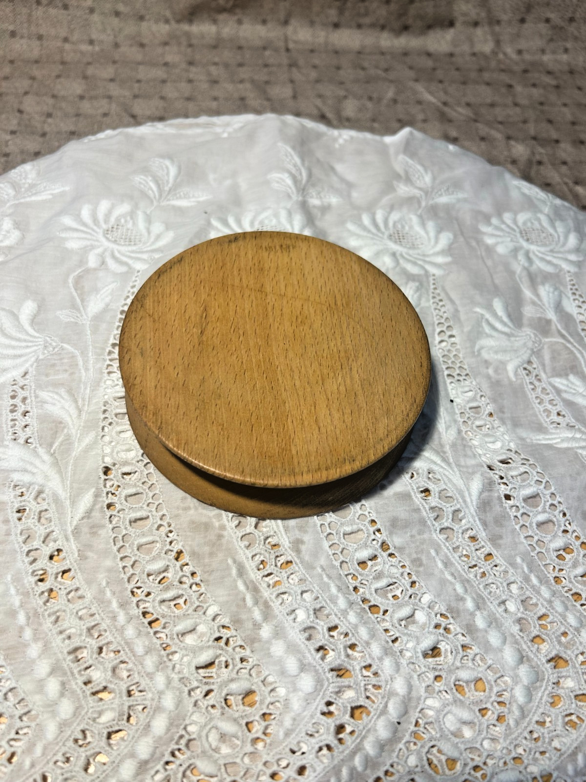 WOODEN HAMBURGER PRESS SMALL PAINTED CHEF VINTAGE gallery