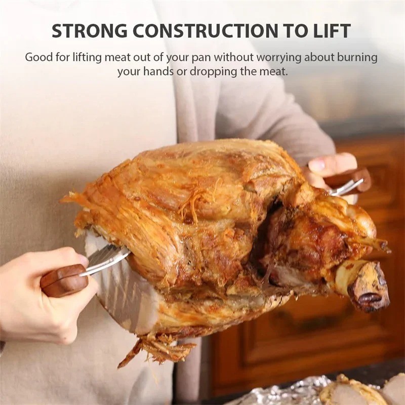 Metal Meat Shredder Claws 18/8 Stainless Steel Meat Forks Wooden Handle gallery