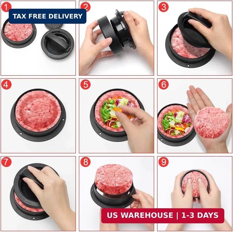 Luxiv 3 in 1 Burger Press, Hamburger Patty Maker Stuffed Burgers Press with 100p gallery