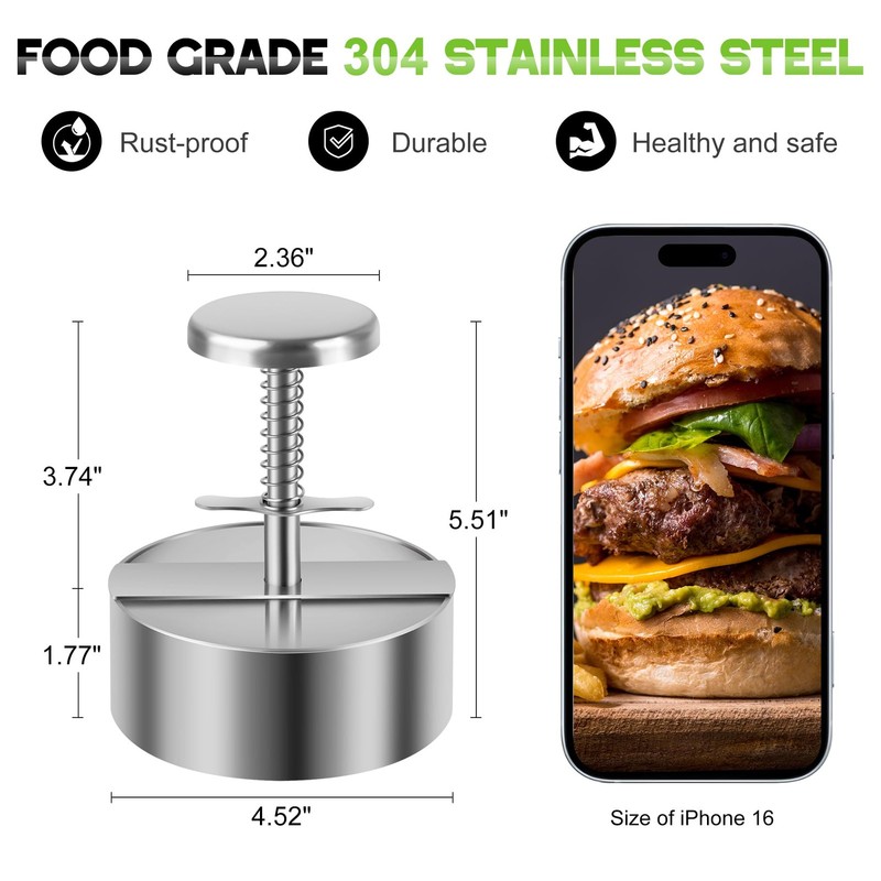 Burger Press Adjustable Hamburger Maker 4.52 inch NonStick Mold Spring Button gallery