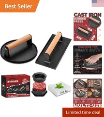 Durable Cast Iron Burger Press Kit – Achieve Juicy, Crispy Burgers Every Time
