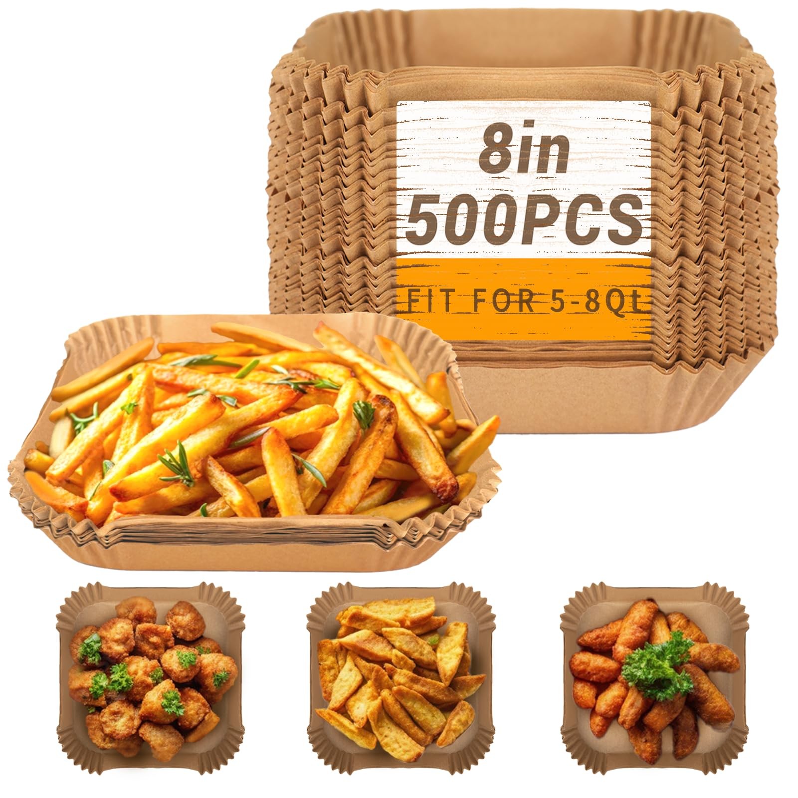 500Pcs Air Fryer Paper Liners, 8” Square Disposable 8 inches, Natural gallery