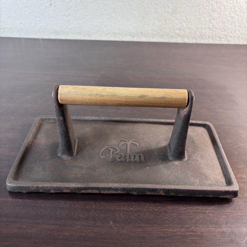 Palm Restaurant Cast Iron 8 3/4” Stovetop/Grill Press With Wooden Handle gallery