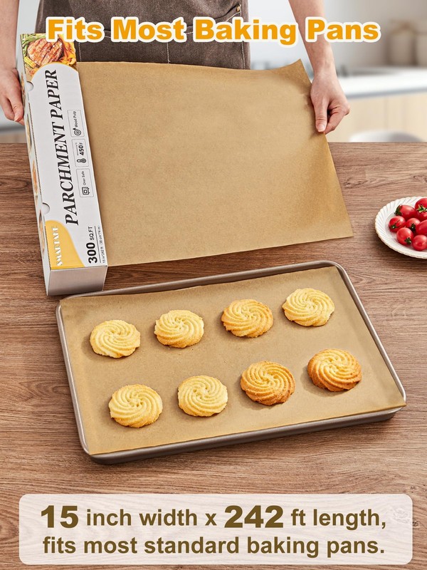 SMARTAKE Parchment Paper Roll for 15 inch x 242 ft, 300 sq.ft, Unbleached gallery