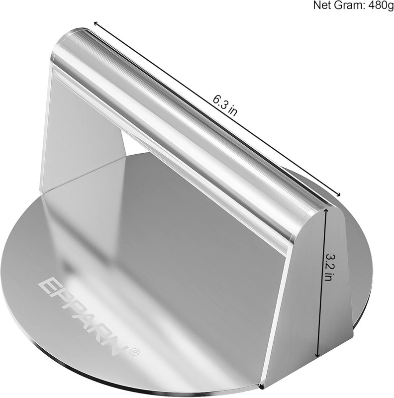 Enlarged 6.3 Inch Smash Burger Press, Stainless Steel Burger Smasher for Griddle gallery