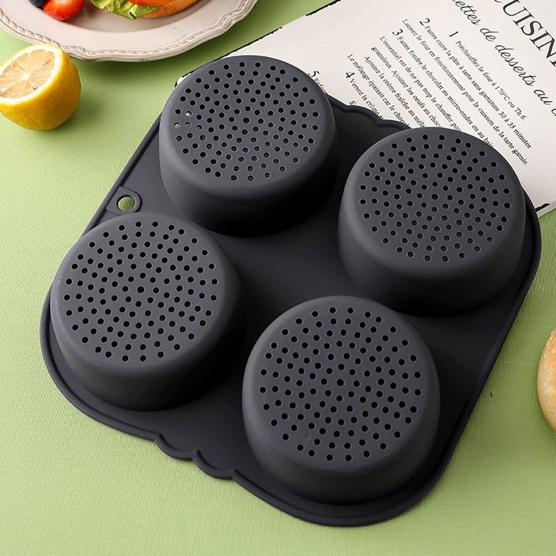 2Pcs Silicone Hamburger Bun Mold with 4 Cavities,Non-stick Hamburger Bun Pan ... gallery