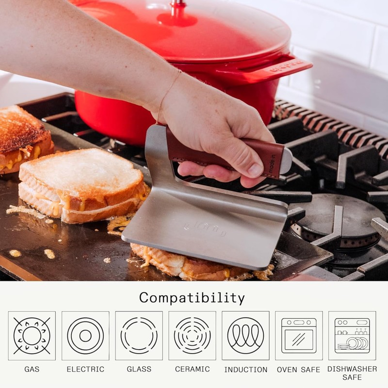 Cookware - Stainless Steel Grill Press - Removable Leather Handle Cover - Cra... gallery