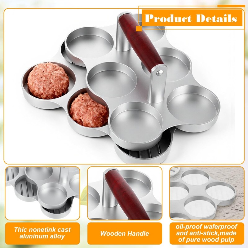 Mini Burger Press 6 Slots Patty Maker 200 Papers BBQ Picnic Black Tool gallery