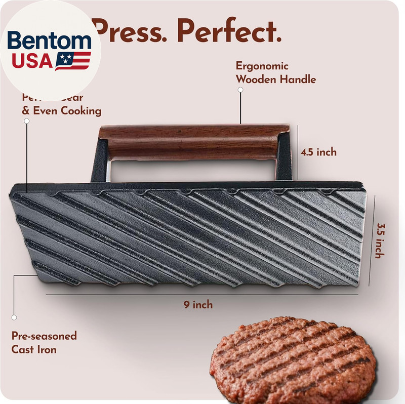 Bacon Press Rectangle | Heavy-Duty Cast Iron Grill Press for Perfectly Seared Ba gallery